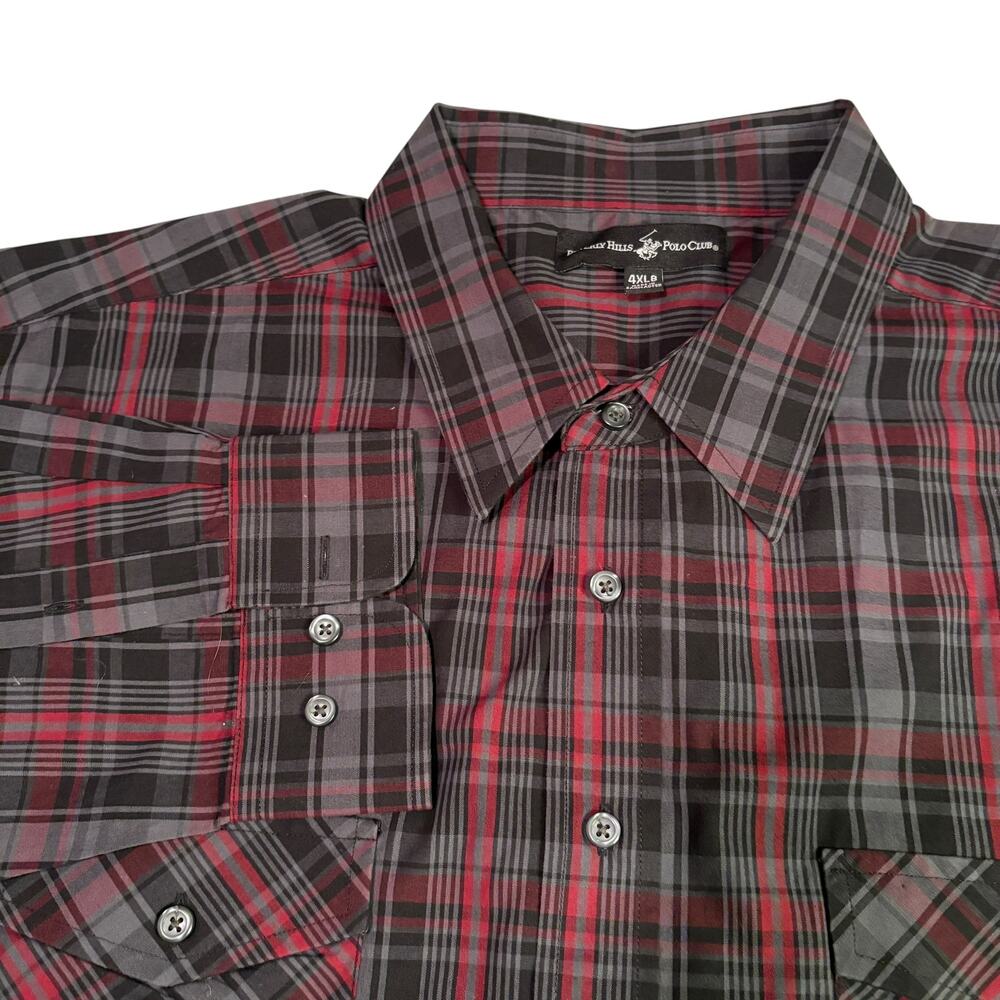 Polo Club Beverly Hills Plaid Long Sleeve Button Down Mens Shirt Size‎ 4XLB